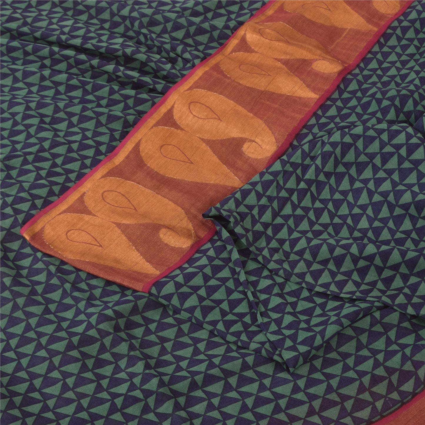 Sanskriti Vintage Blue/Green Sarees Pure Georgette Printed Woven Sari 5yd Sustainable Fabric