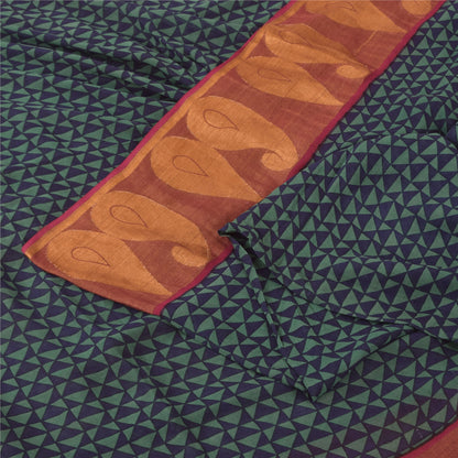 Sanskriti Vintage Blue/Green Sarees Pure Georgette Printed Woven Sari 5yd Sustainable Fabric