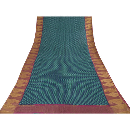 Sanskriti Vintage Blue/Green Sarees Pure Georgette Printed Woven Sari 5yd Sustainable Fabric