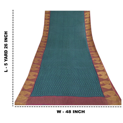 Sanskriti Vintage Blue/Green Sarees Pure Georgette Printed Woven Sari 5yd Sustainable Fabric