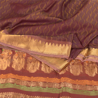 Санскритские винтажные фиолетовые сари из чистого шелка, тканые премиум-сари, 5,5+ ярдов, ремесленная экологичная ткань