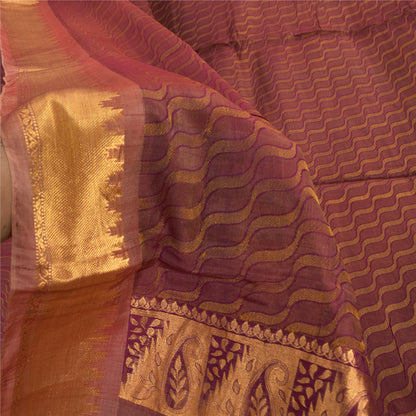 Санскритские винтажные фиолетовые сари из чистого шелка, тканые премиум-сари, 5,5+ ярдов, ремесленная экологичная ткань