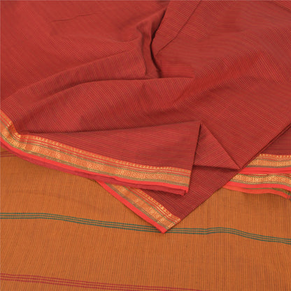 Sanskriti Vintage Red/Brown Sarees Pure Cotton Woven Premium Sari Craft Sustainable Fabric