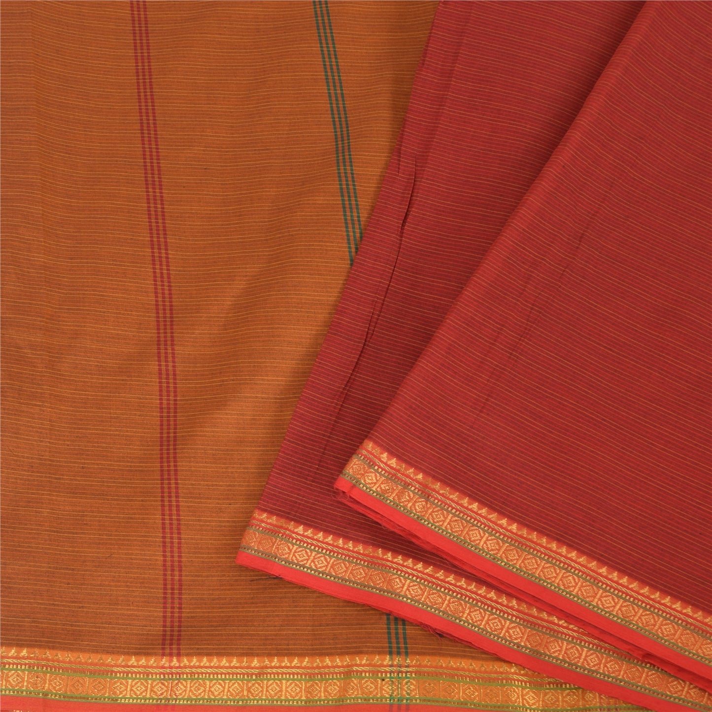 Sanskriti Vintage Red/Brown Sarees Pure Cotton Woven Premium Sari Craft Sustainable Fabric
