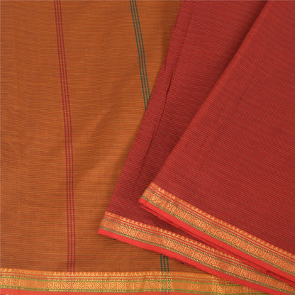Sanskriti Vintage Red/Brown Sarees Pure Cotton Woven Premium Sari Craft Sustainable Fabric