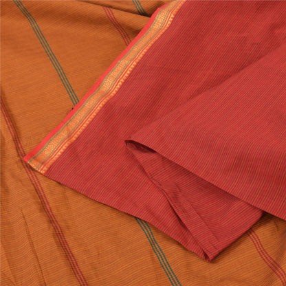 Sanskriti Vintage Red/Brown Sarees Pure Cotton Woven Premium Sari Craft Sustainable Fabric