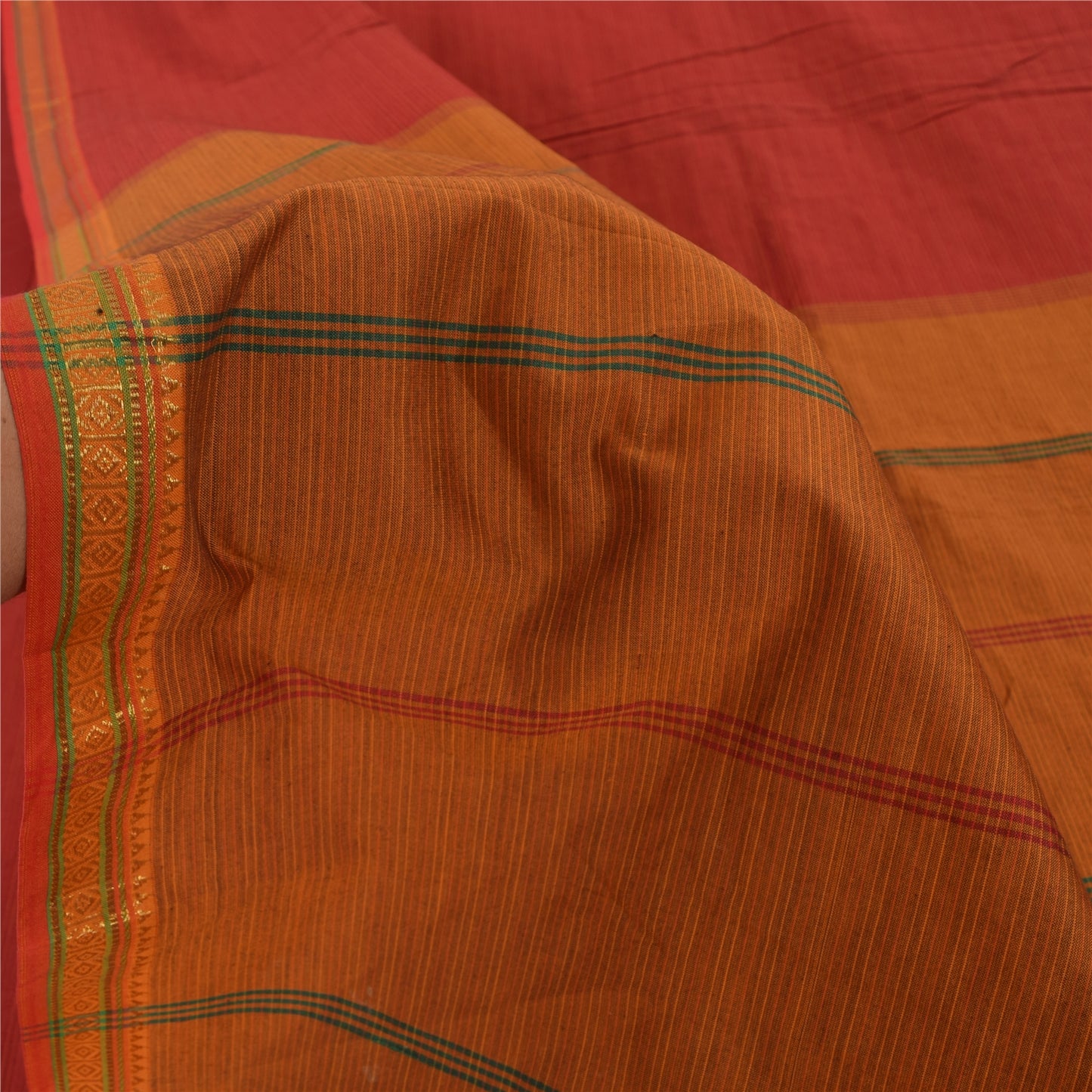 Sanskriti Vintage Red/Brown Sarees Pure Cotton Woven Premium Sari Craft Sustainable Fabric