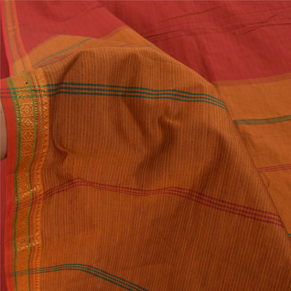 Sanskriti Vintage Red/Brown Sarees Pure Cotton Woven Premium Sari Craft Sustainable Fabric