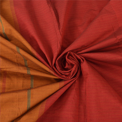 Sanskriti Vintage Red/Brown Sarees Pure Cotton Woven Premium Sari Craft Sustainable Fabric