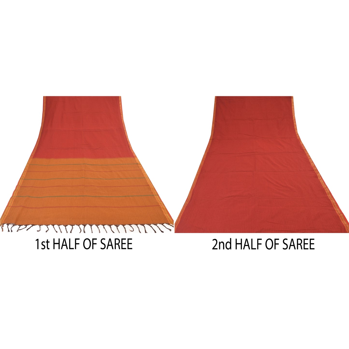 Sanskriti Vintage Red/Brown Sarees Pure Cotton Woven Premium Sari Craft Sustainable Fabric