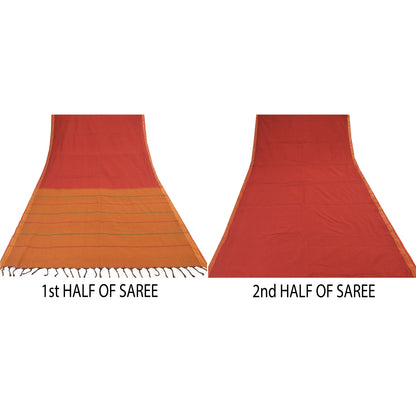 Sanskriti Vintage Red/Brown Sarees Pure Cotton Woven Premium Sari Craft Sustainable Fabric