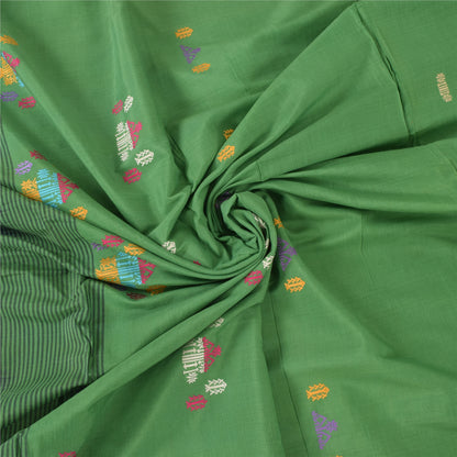 Sanskriti Vintage Dark Blue/Green Sarees Pure Cotton Woven Premium Sari Sustainable Fabric