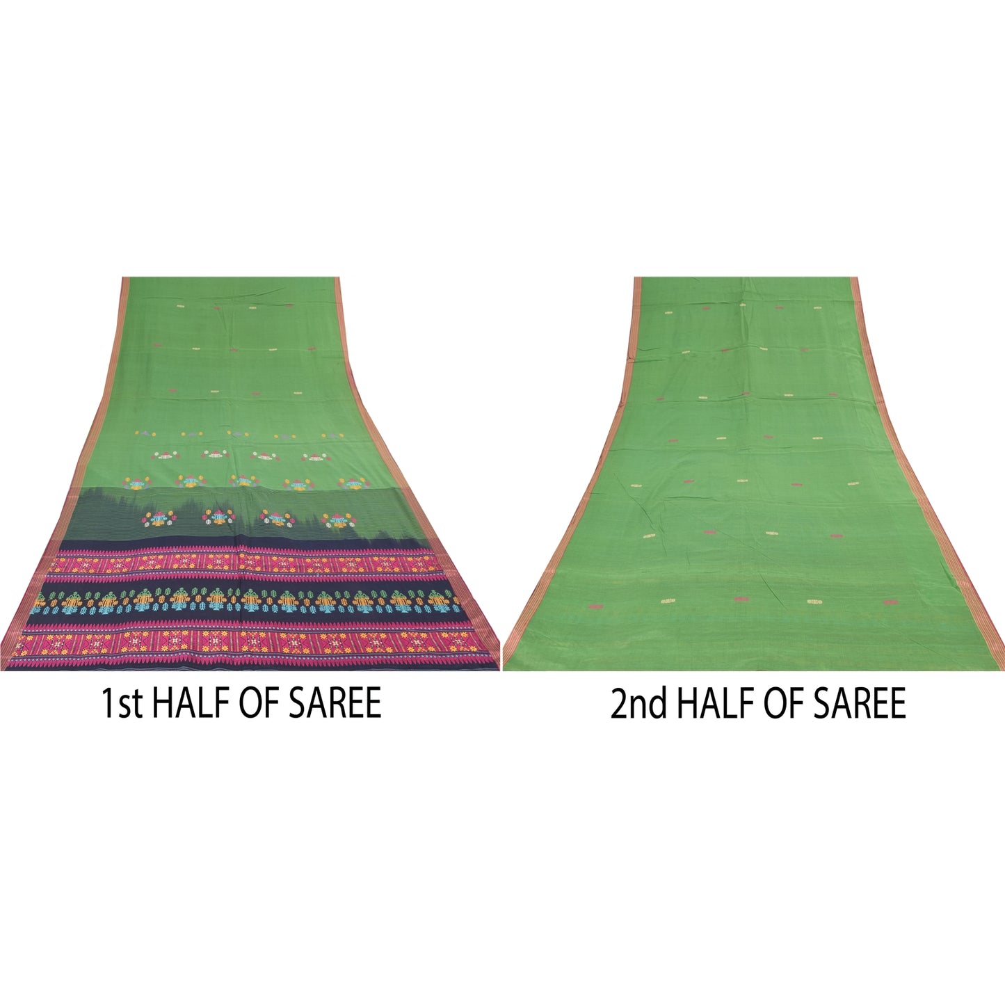 Sanskriti Vintage Dark Blue/Green Sarees Pure Cotton Woven Premium Sari Sustainable Fabric