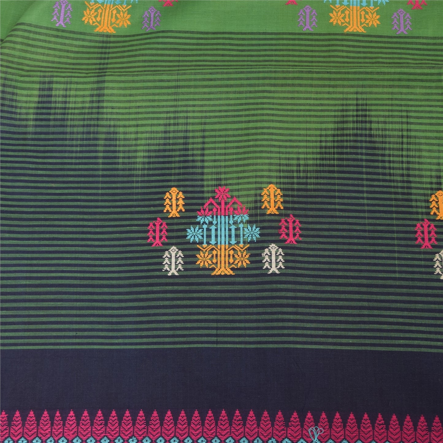 Sanskriti Vintage Dark Blue/Green Sarees Pure Cotton Woven Premium Sari Sustainable Fabric