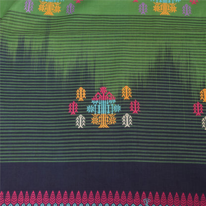 Sanskriti Vintage Dark Blue/Green Sarees Pure Cotton Woven Premium Sari Sustainable Fabric