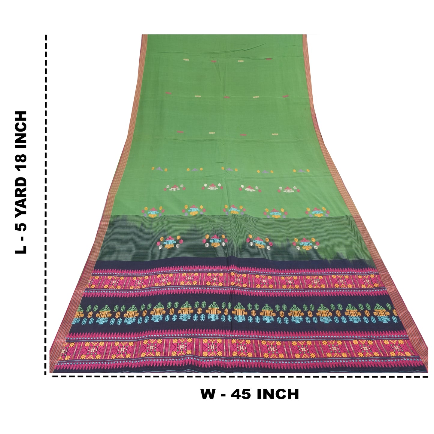 Sanskriti Vintage Dark Blue/Green Sarees Pure Cotton Woven Premium Sari Sustainable Fabric