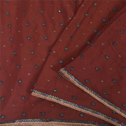 Sanskriti Vintage Dark Red Sarees Pure Silk Hand Beaded Ethnic Sari Craft Sustainable Fabric