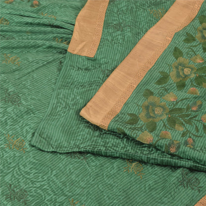 Sanskriti Vintage Green Sarees Pure Silk Embroidered Premium Sari Craft Sustainable Fabric