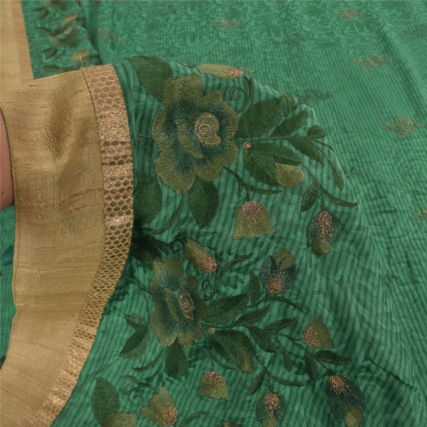 Sanskriti Vintage Green Sarees Pure Silk Embroidered Premium Sari Craft Sustainable Fabric