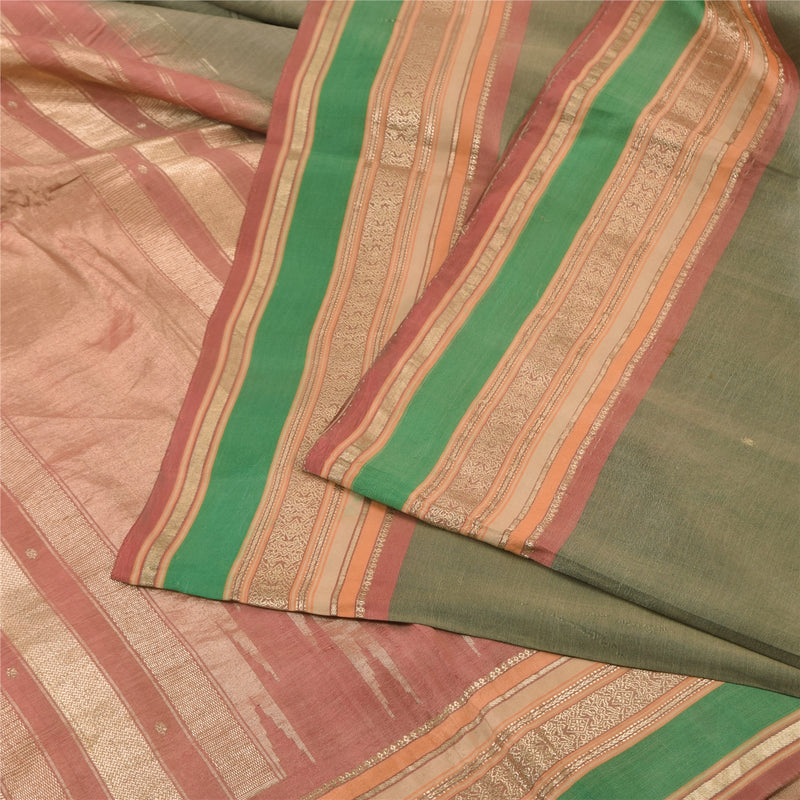 Sanskriti Vintage Green/Red Sarees Pure Silk Woven Ethnic Sari 5+yd Craft Sustainable Fabric