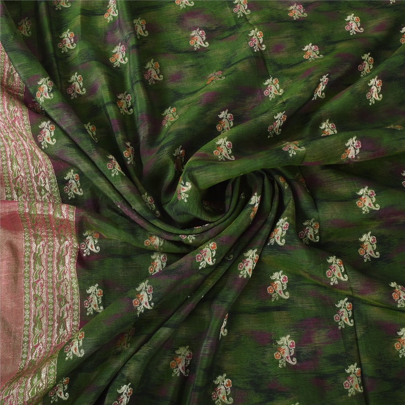 Sanskriti Vintage Indian Green Sarees Pure Silk Woven Premium Sari Craft Sustainable Fabric