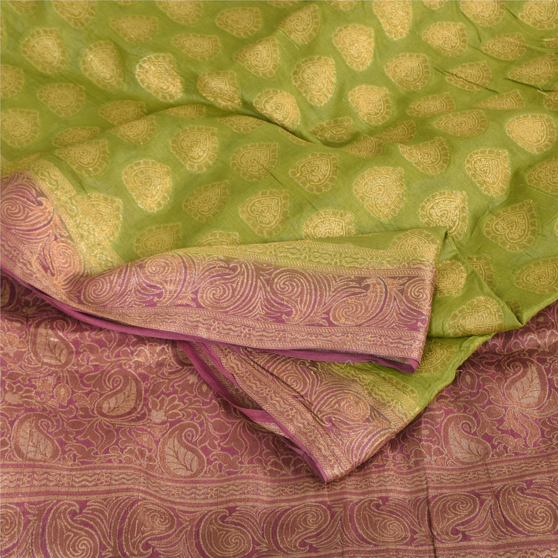 Sanskriti Vintage Green/Pink Sarees Pure Silk Woven Ethnic Sari 5+ydCraft Sustainable Fabric