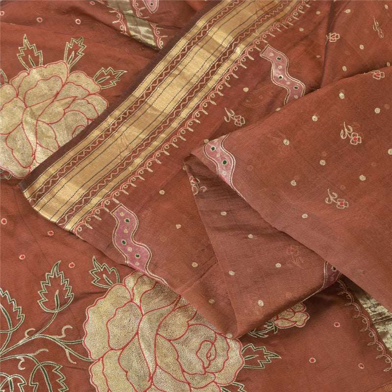Sanskriti Vintage Brick Red Sarees Pure Silk Woven Premium Sari 5yd Craft Sustainable Fabric