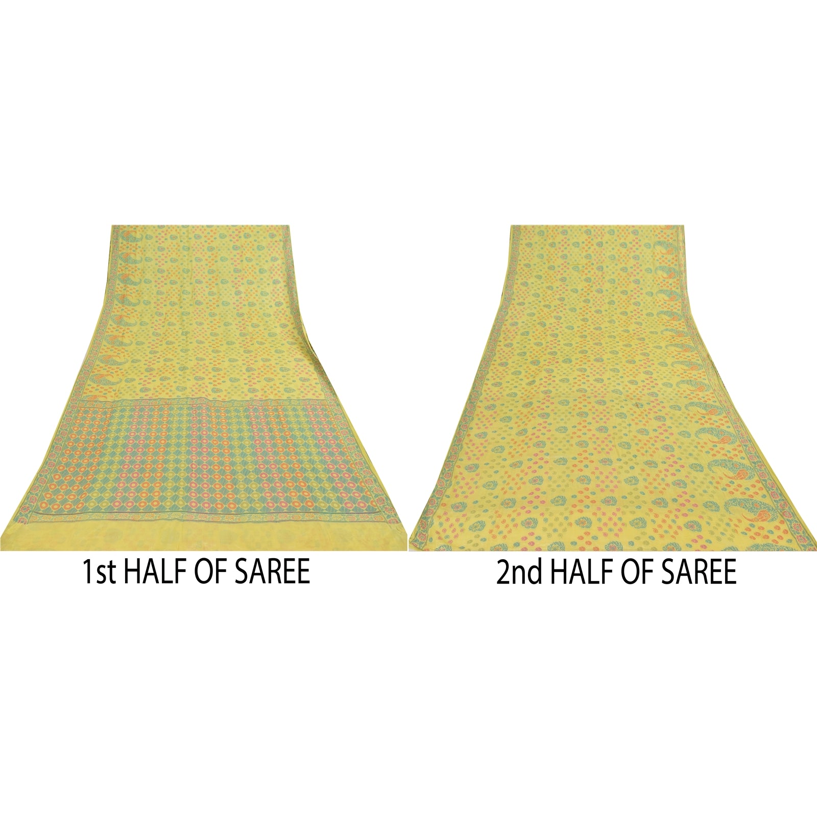 Sanskriti Vintage Yellow Sarees Pure Silk Hand Woven Premium Sari Craft Sustainable Fabric