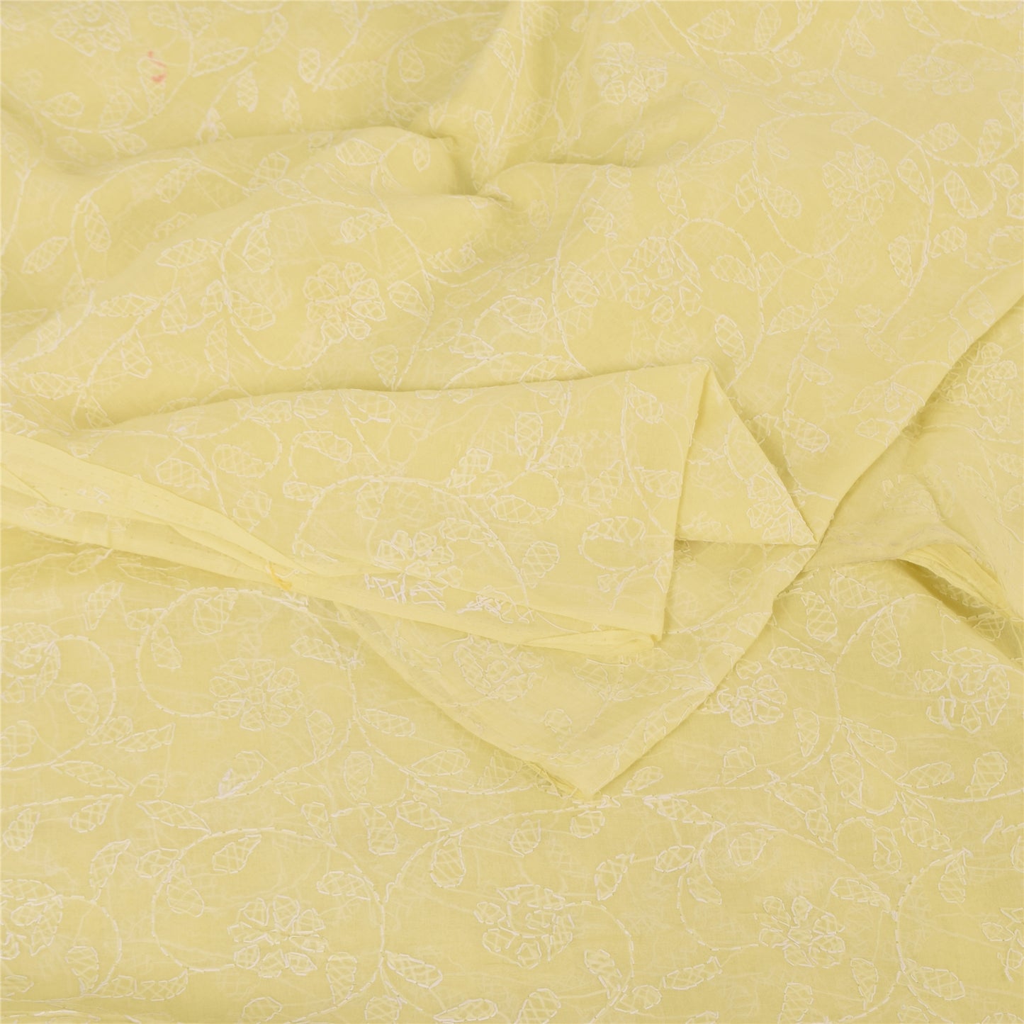 Sanskriti Vintage Ivory Sarees Art Silk Hand Embroidered Chikankari Sari Sustainable Fabric