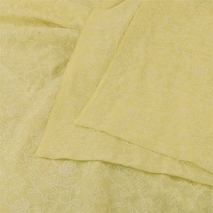 Sanskriti Vintage Ivory Sarees Art Silk Hand Embroidered Chikankari Sari Sustainable Fabric