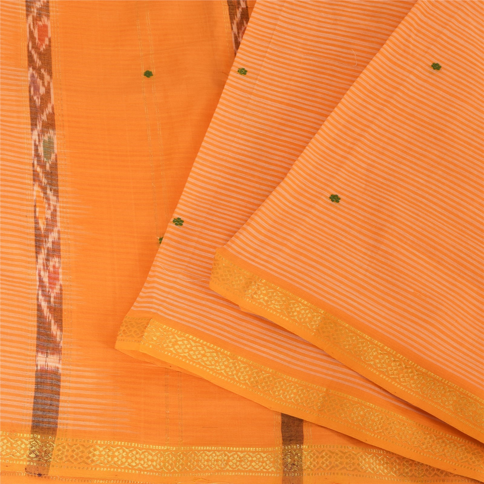 Sanskriti Vintage Mustard Sarees Pure Cotton Ikat Woven Ethnic Sari Craft Sustainable Fabric