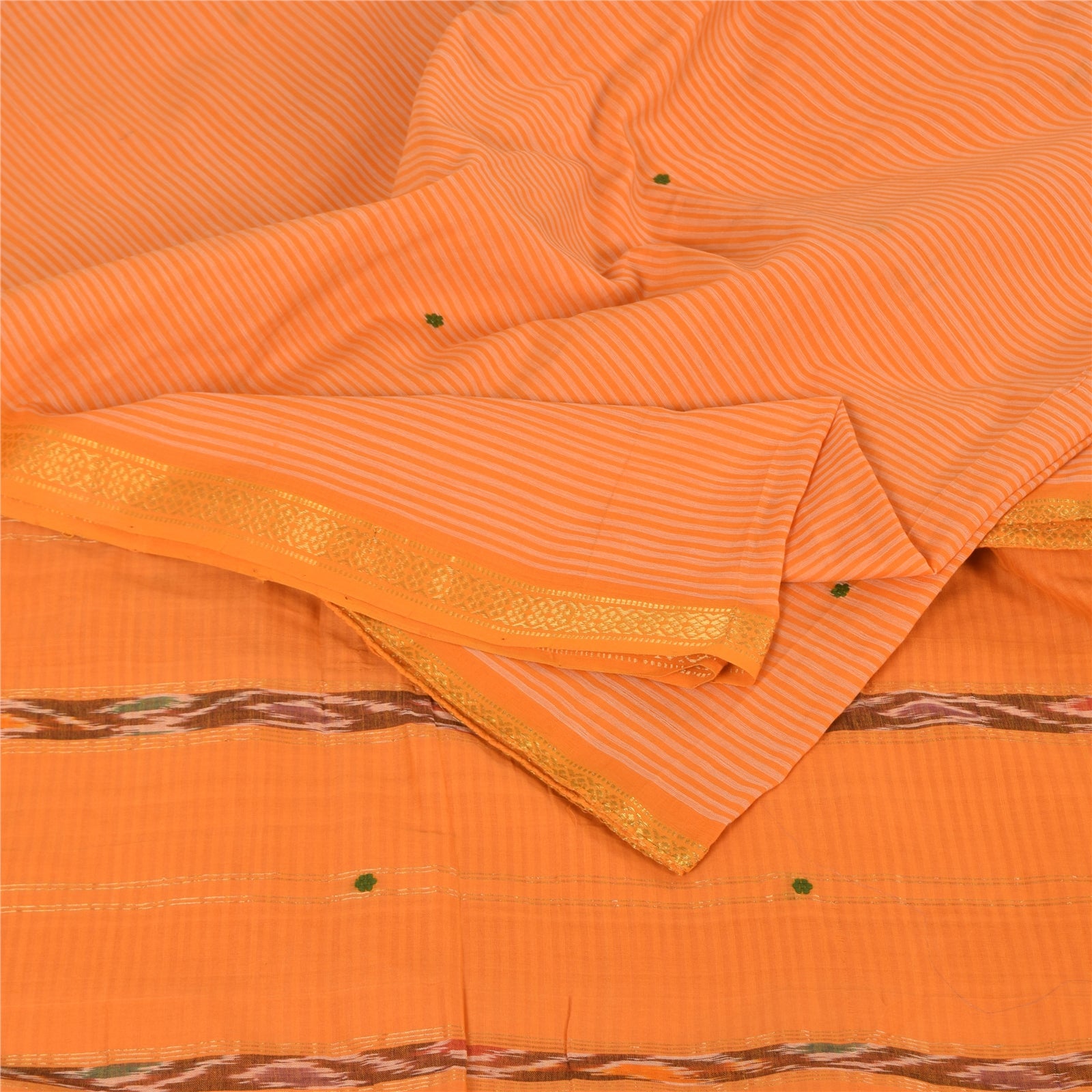 Sanskriti Vintage Mustard Sarees Pure Cotton Ikat Woven Ethnic Sari Craft Sustainable Fabric