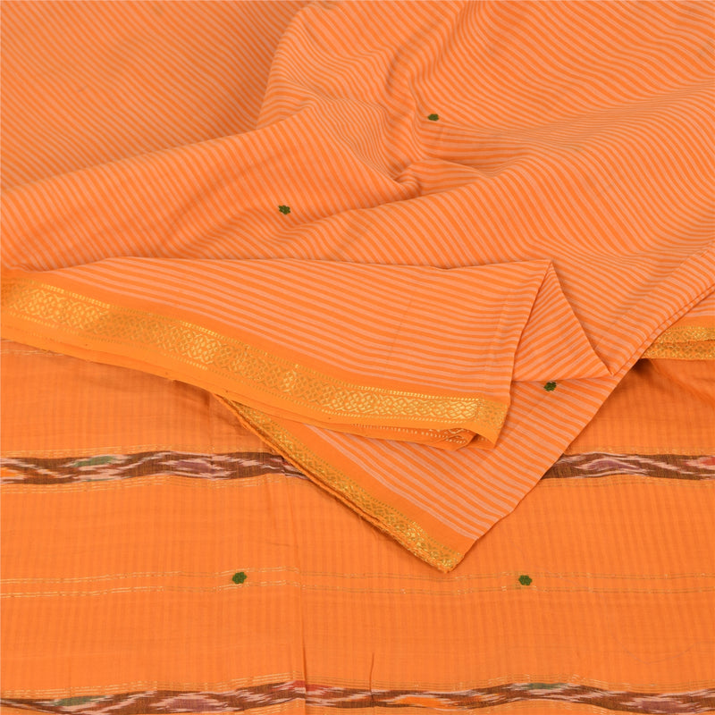 Sanskriti Vintage Mustard Sarees Pure Cotton Ikat Woven Ethnic Sari Craft Sustainable Fabric