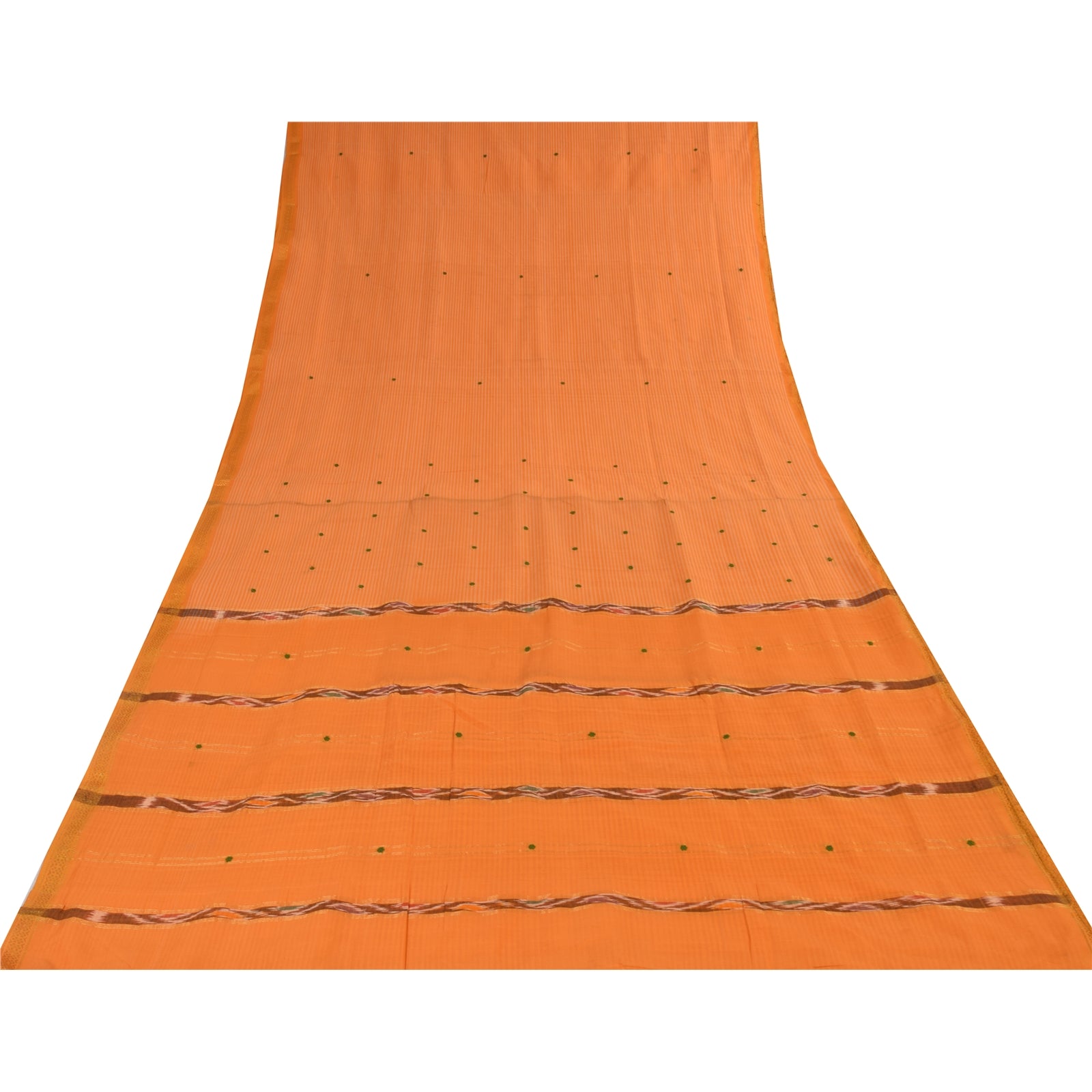 Sanskriti Vintage Mustard Sarees Pure Cotton Ikat Woven Ethnic Sari Craft Sustainable Fabric