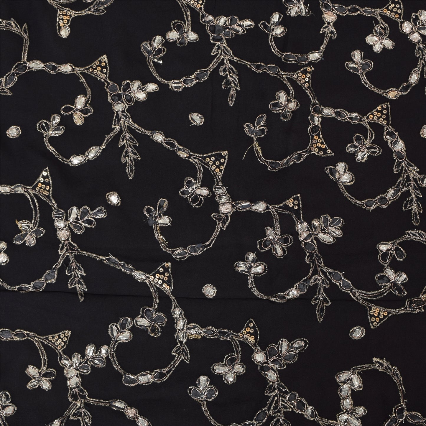 Sanskriti Vintage Black Sarees Pure Georgette Hand Beaded Gota Patti Sari Sustainable Fabric