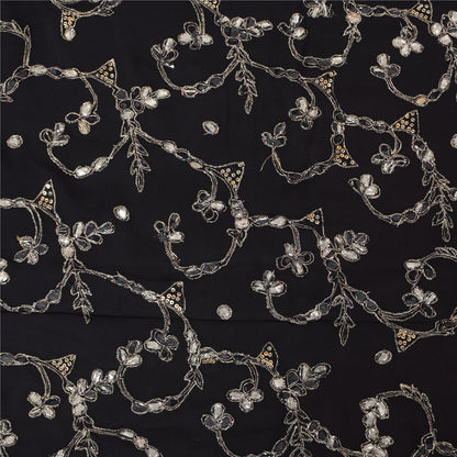 Sanskriti Vintage Black Sarees Pure Georgette Hand Beaded Gota Patti Sari Sustainable Fabric