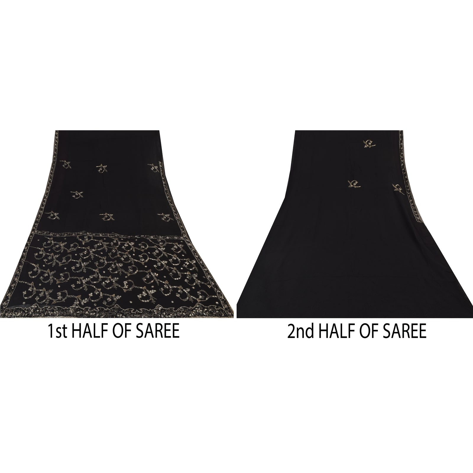 Sanskriti Vintage Black Sarees Pure Georgette Hand Beaded Gota Patti Sari Sustainable Fabric