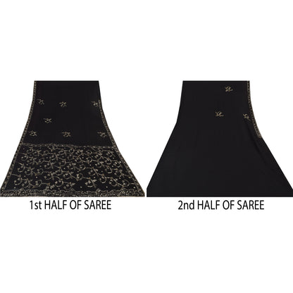 Sanskriti Vintage Black Sarees Pure Georgette Hand Beaded Gota Patti Sari Sustainable Fabric
