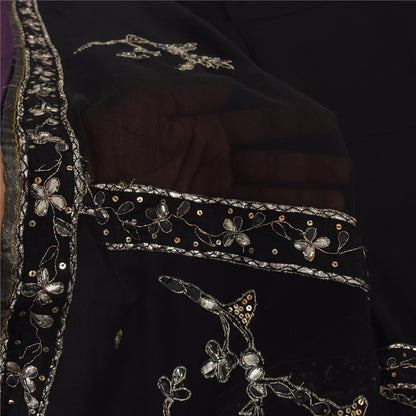 Sanskriti Vintage Black Sarees Pure Georgette Hand Beaded Gota Patti Sari Sustainable Fabric