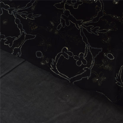 Sanskriti Vintage Black Sarees Pure Georgette Hand Beaded Gota Patti Sari Sustainable Fabric