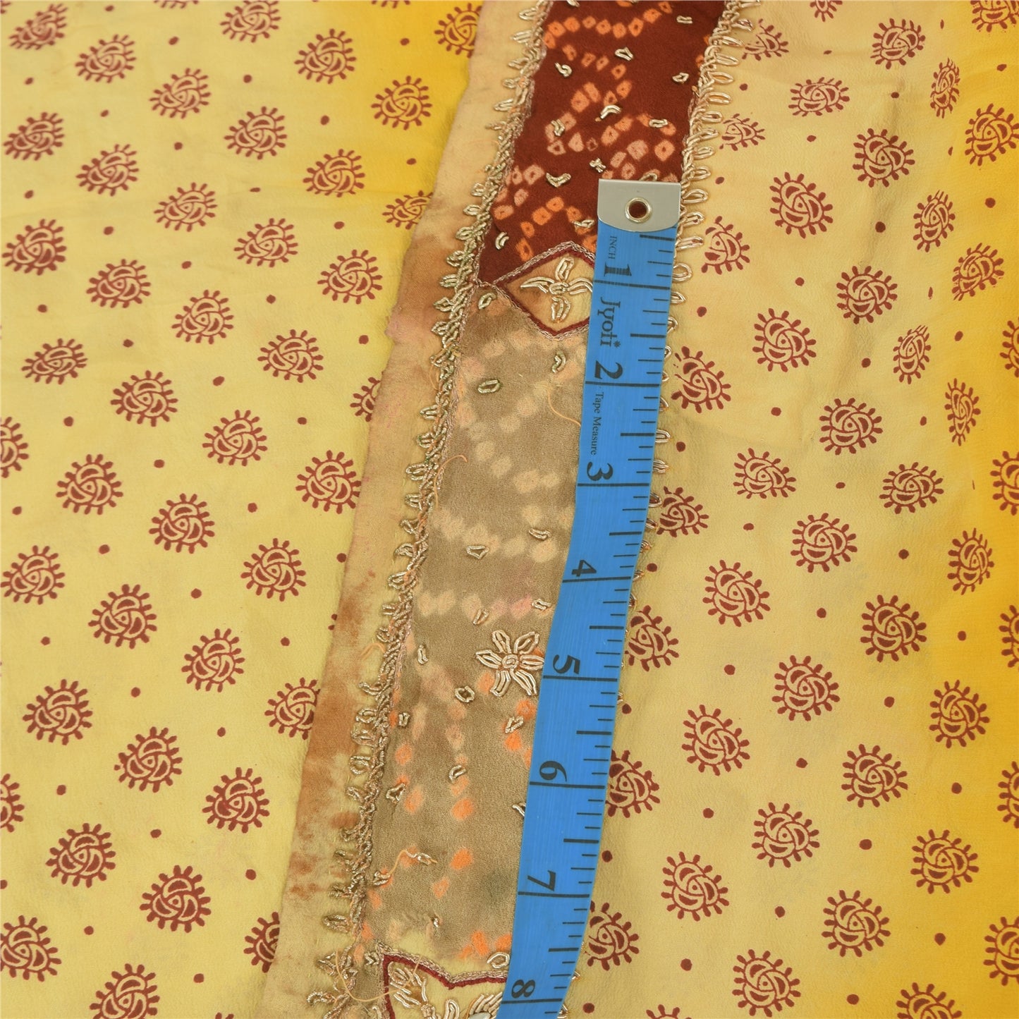 Sanskriti Vintage Yellow Sarees Pure Crepe Hand Beaded Bandhani Sari 5+yd Sustainable Fabric