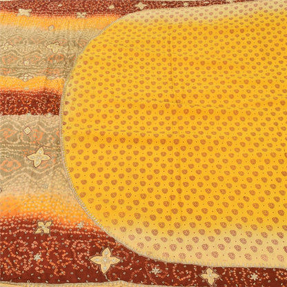 Sanskriti Vintage Yellow Sarees Pure Crepe Hand Beaded Bandhani Sari 5+yd Sustainable Fabric