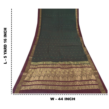Sanskriti Vintage Dark Green/Purple Sarees Pure Silk Woven Premium Sari Sustainable Fabric