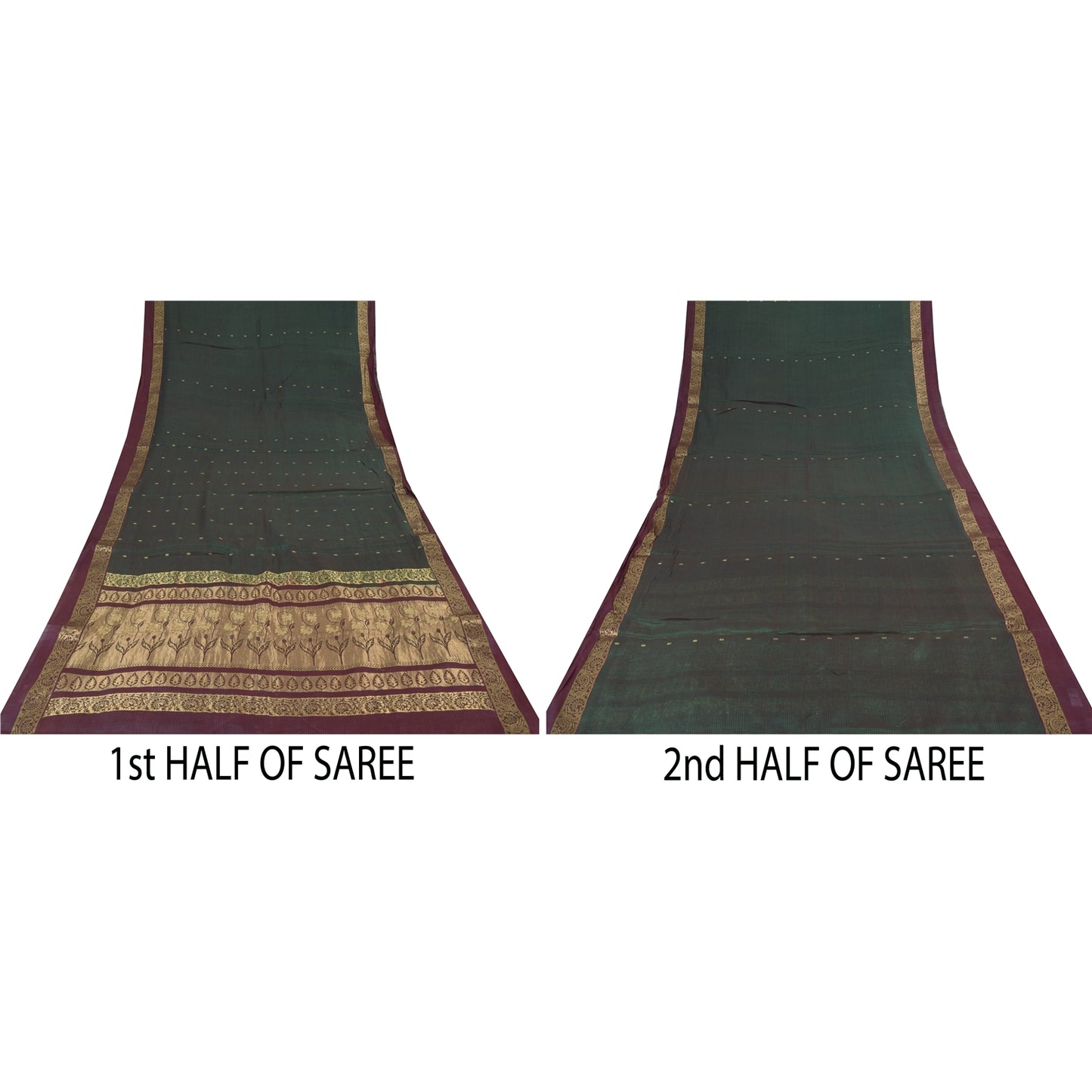 Sanskriti Vintage Dark Green/Purple Sarees Pure Silk Woven Premium Sari Sustainable Fabric