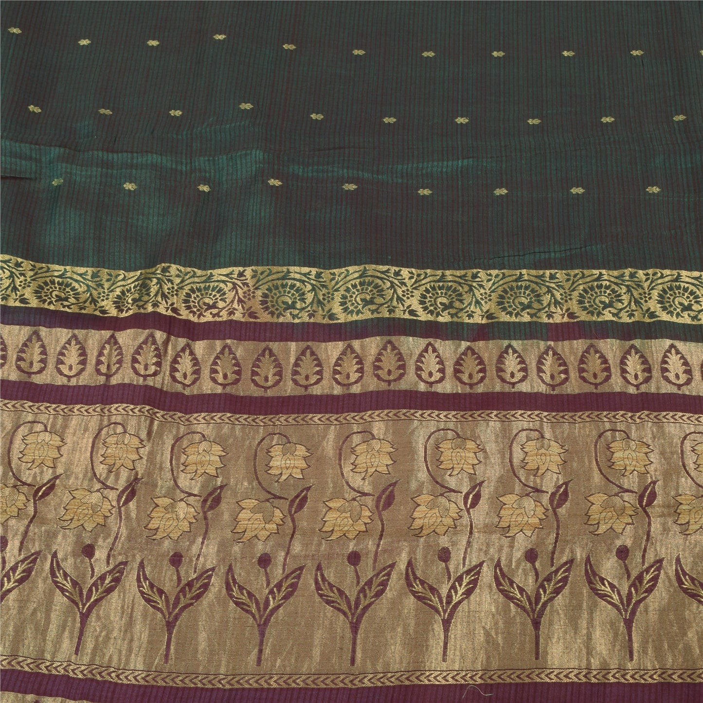 Sanskriti Vintage Dark Green/Purple Sarees Pure Silk Woven Premium Sari Sustainable Fabric