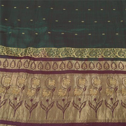 Sanskriti Vintage Dark Green/Purple Sarees Pure Silk Woven Premium Sari Sustainable Fabric