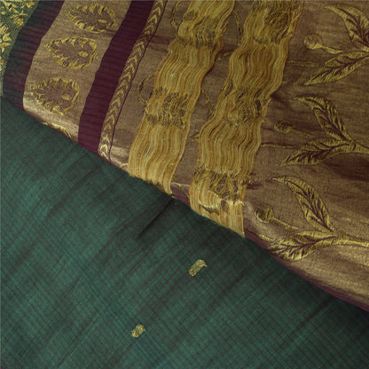 Sanskriti Vintage Dark Green/Purple Sarees Pure Silk Woven Premium Sari Sustainable Fabric
