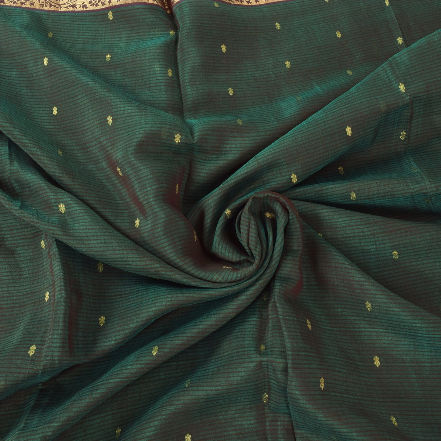 Sanskriti Vintage Dark Green/Purple Sarees Pure Silk Woven Premium Sari Sustainable Fabric