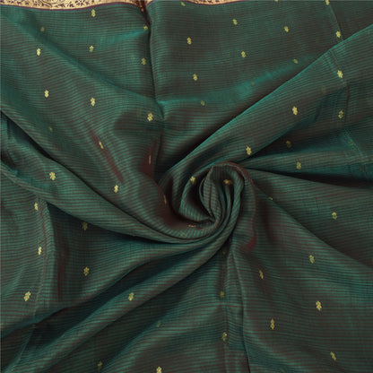Sanskriti Vintage Dark Green/Purple Sarees Pure Silk Woven Premium Sari Sustainable Fabric