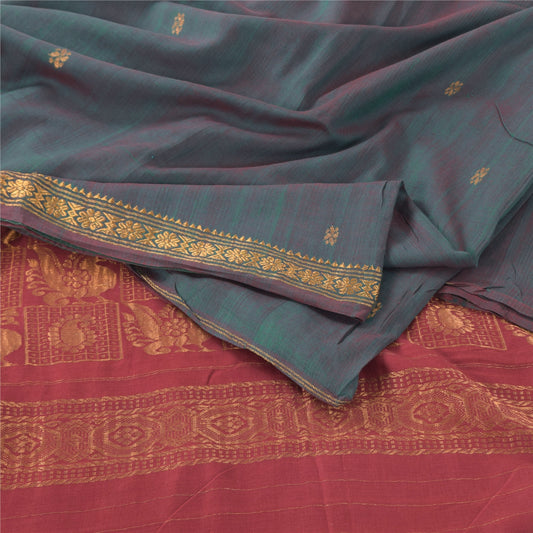 Sanskriti Vintage Green/Red Sarees Pure Cotton Woven Premium Sari Craft Sustainable Fabric
